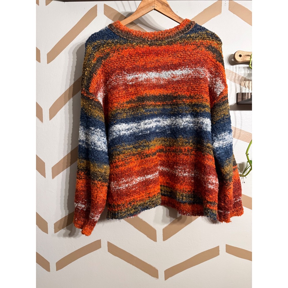 Unbranded Fluffy Sweater Women Medium Multi Color Striped Boucle Knit Pullover
